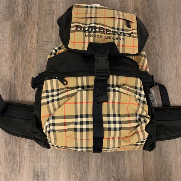 Authentic Burberry Large Wilfin Check Nylon Backpack In Archive Beige main image 9